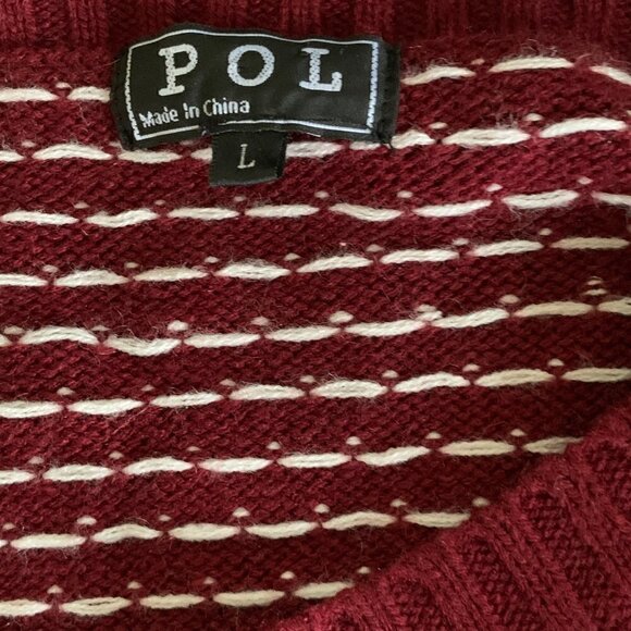 POL Sweater Burgundy & White Sz L Snowflake Reindeer Fair Isle Nordic #216H - Picture 6 of 8